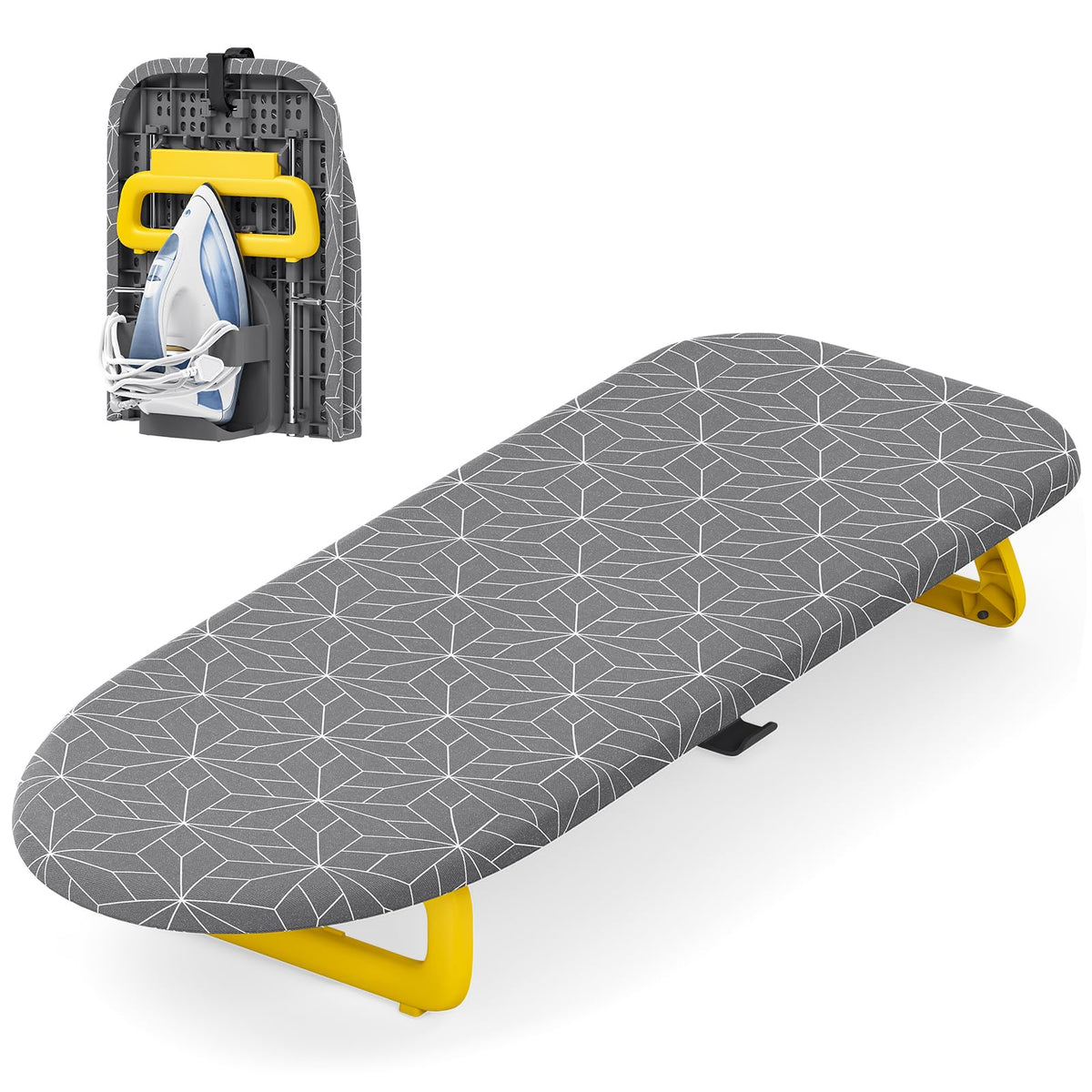 APEXCHASER small ironing board tabletop with built-in iron holder for organized ironing.