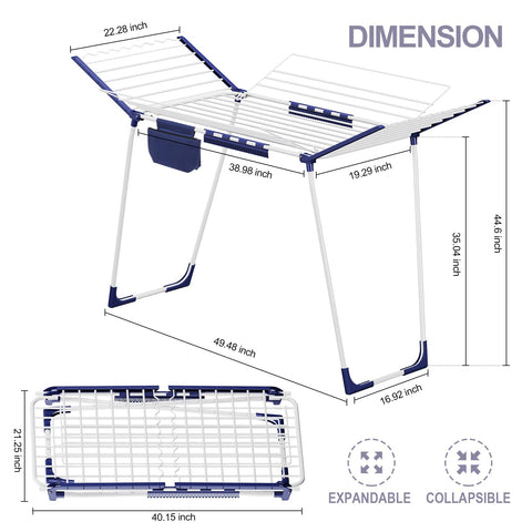 APEXCHASER winged-drying-rack-extended showcases five zones for shirts and dresses.