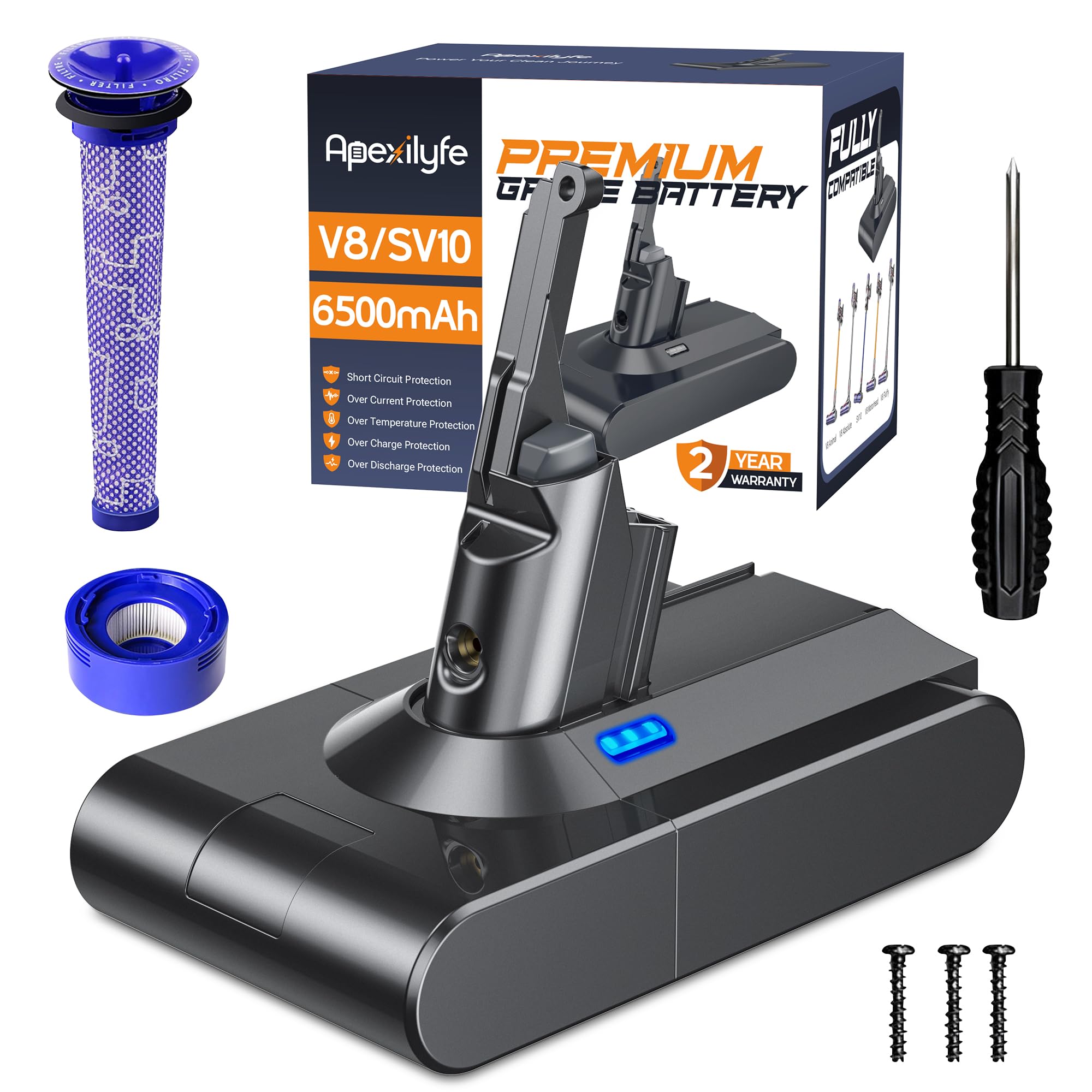 Apexilyfe 6500mAh V8 battery powers longer cleanups for Dyson V8
