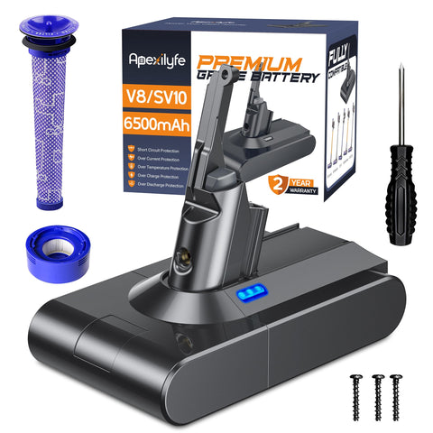 Apexilyfe 6500mAh V8 battery powers longer cleanups for Dyson V8
