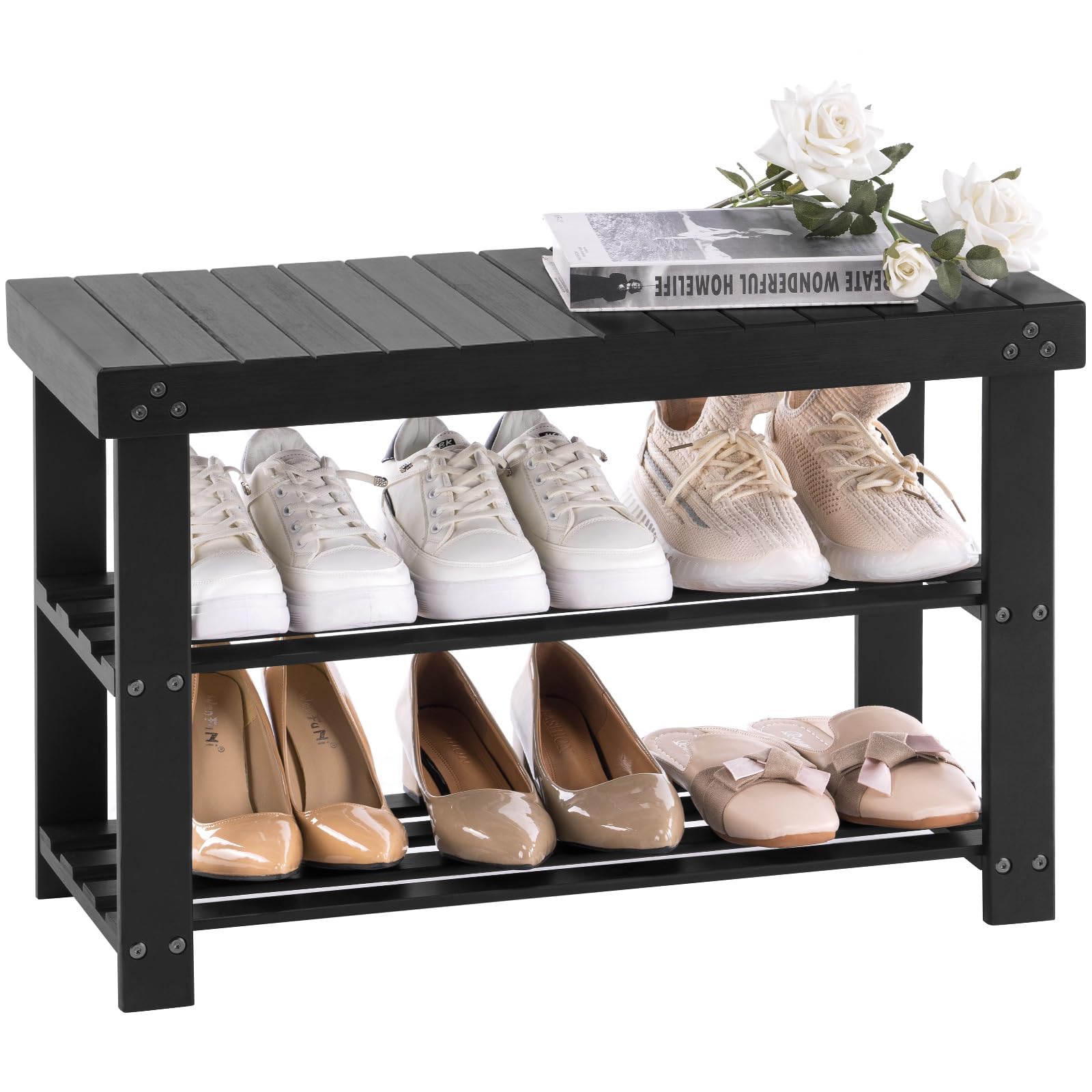 Apicizon bamboo shoe rack 3-tier for organized entryways and easy access
