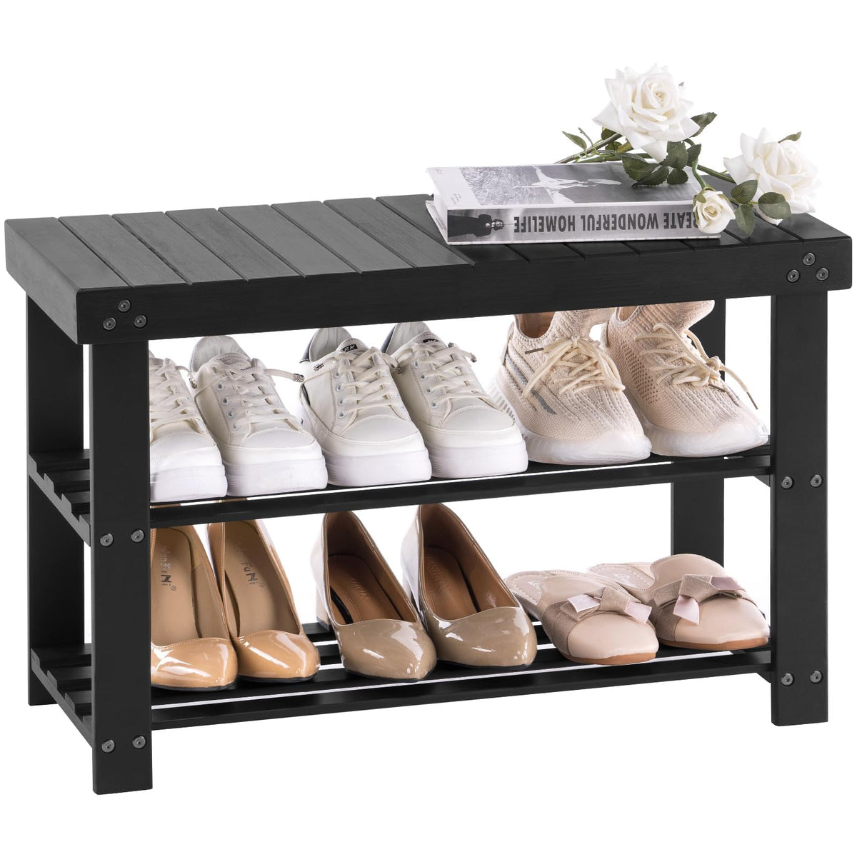 Apicizon bamboo shoe rack 3-tier for organized entryways and easy access