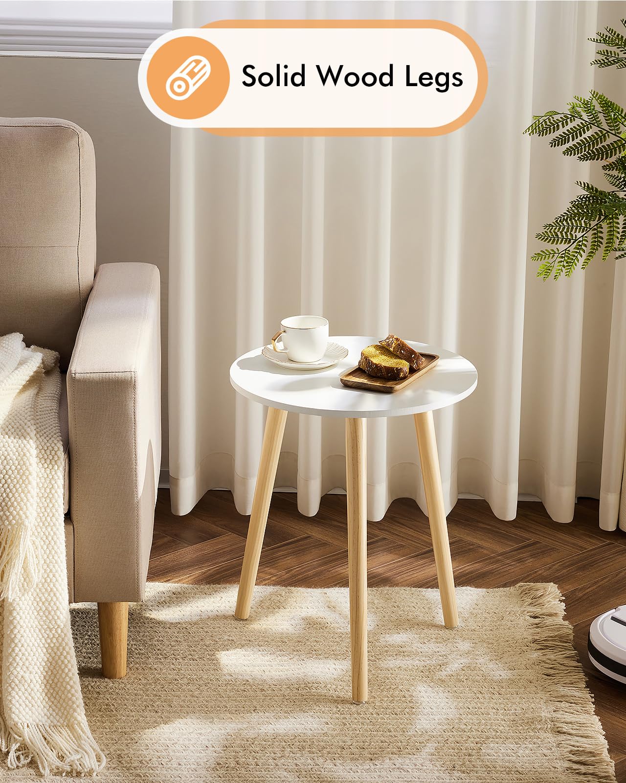 Apicizon round side table wood legs with natural contrast for versatile styling