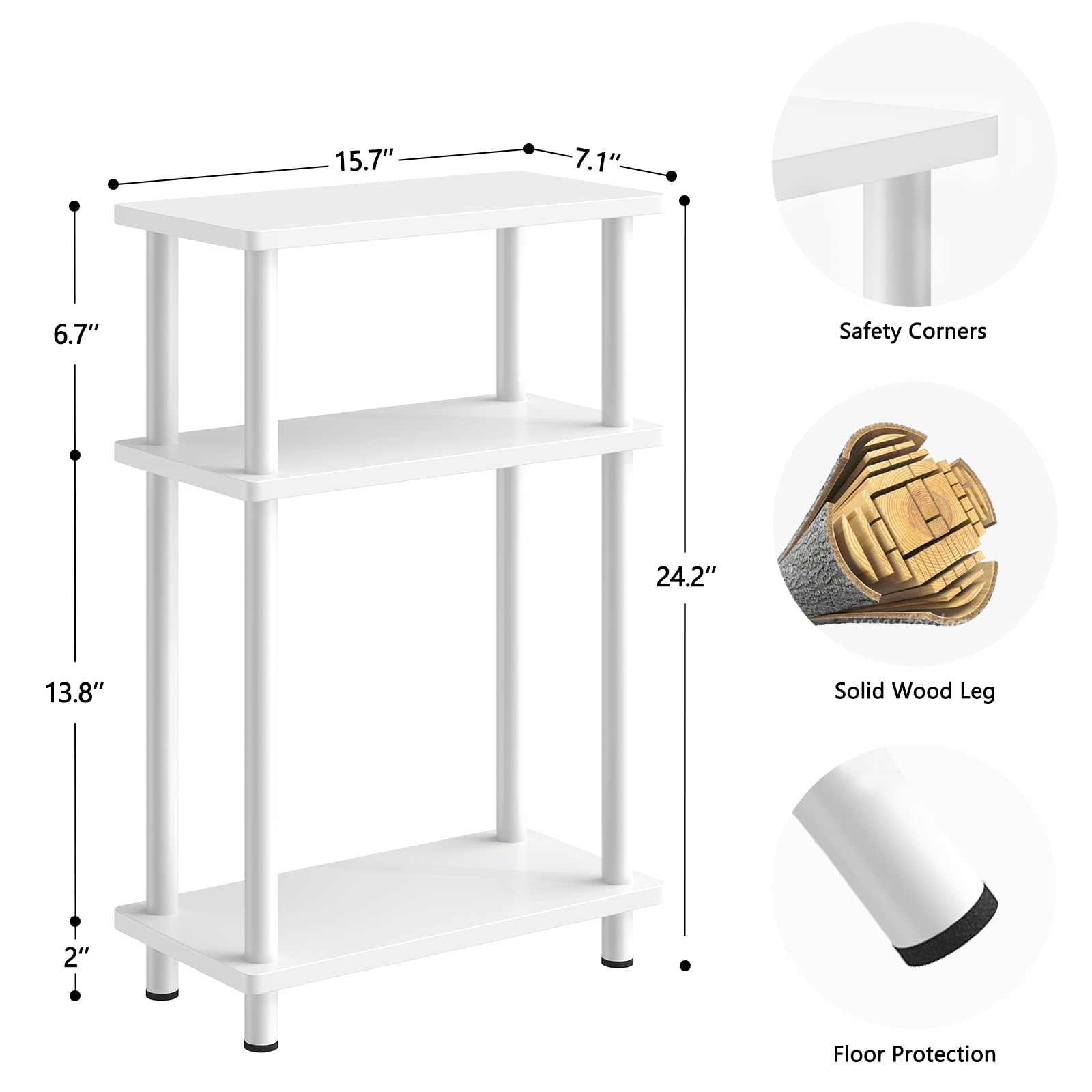 Apicizon slim white nightstand showing durable MDF wood construction and water-resistant coating.