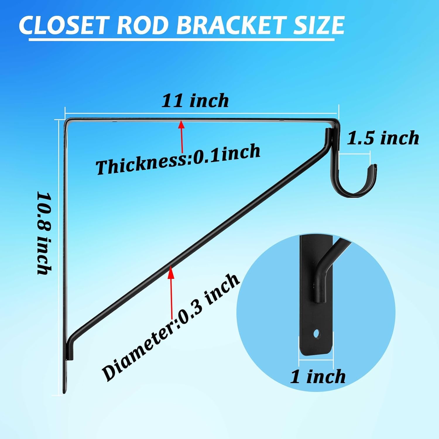 APOCHON 11-inch closet rod bracket delivers durable, space-saving shelf solutions.