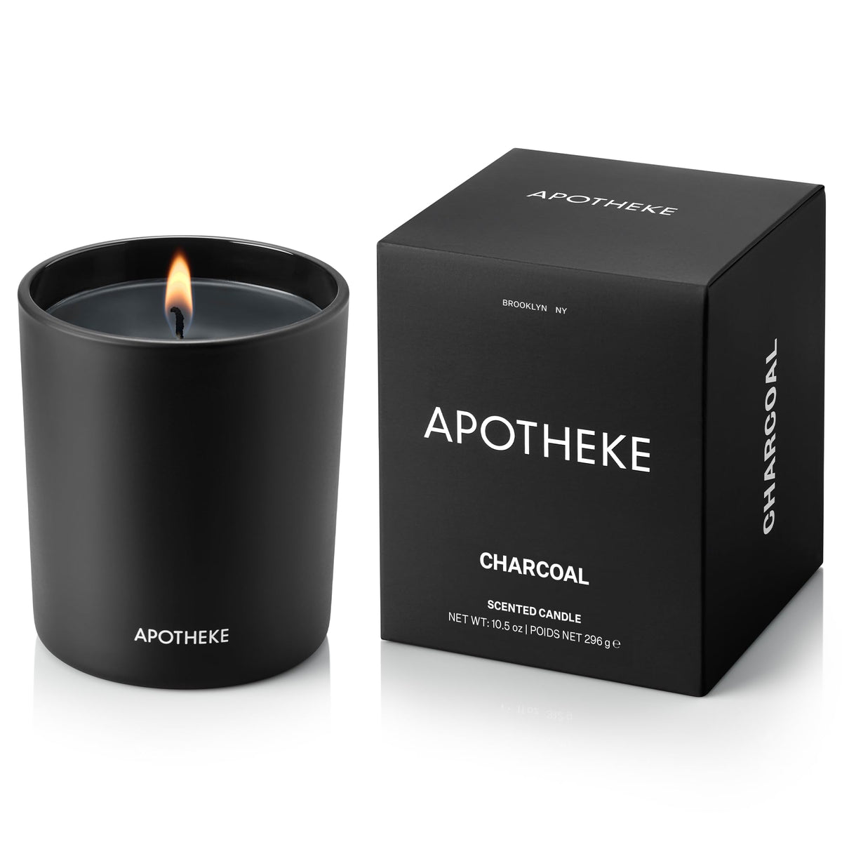 APOTHEKE Charcoal Classic Candle in a glass jar, top view enhances modern home decor