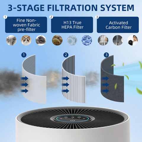 APPLIANCEMATES three-stage filtration with pre-filter, HEPA, and carbon