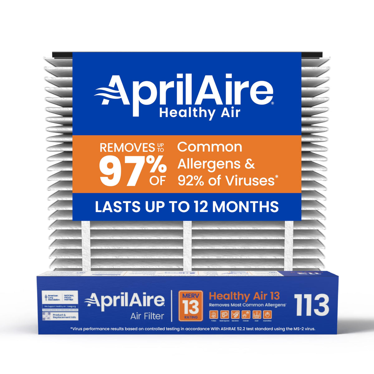 Aprilaire 113 replacement filter installed in purifier, delivering strong MERV 13 filtration for allergens.