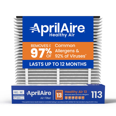 Aprilaire 113 replacement filter installed in purifier, delivering strong MERV 13 filtration for allergens.
