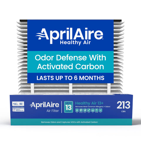 Aprilaire 213CBN filter visual focused on odor control for a fresher home.