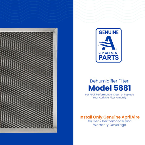 Reversible Aprilaire 5881 filter design fits both orientations in dehumidifiers