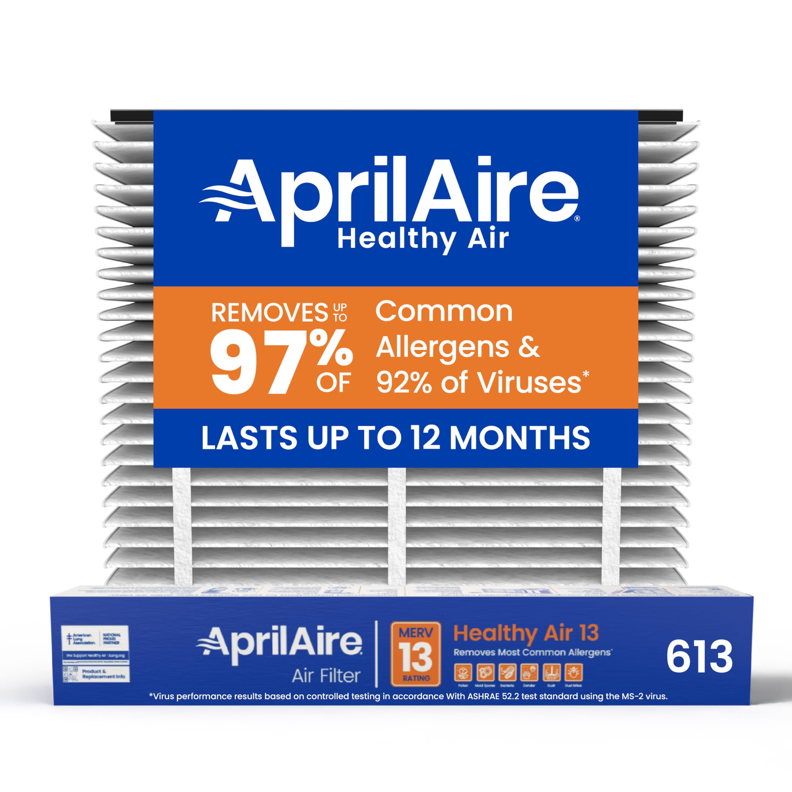 Aprilaire 613 filter front view with durable 16x25x4 frame
