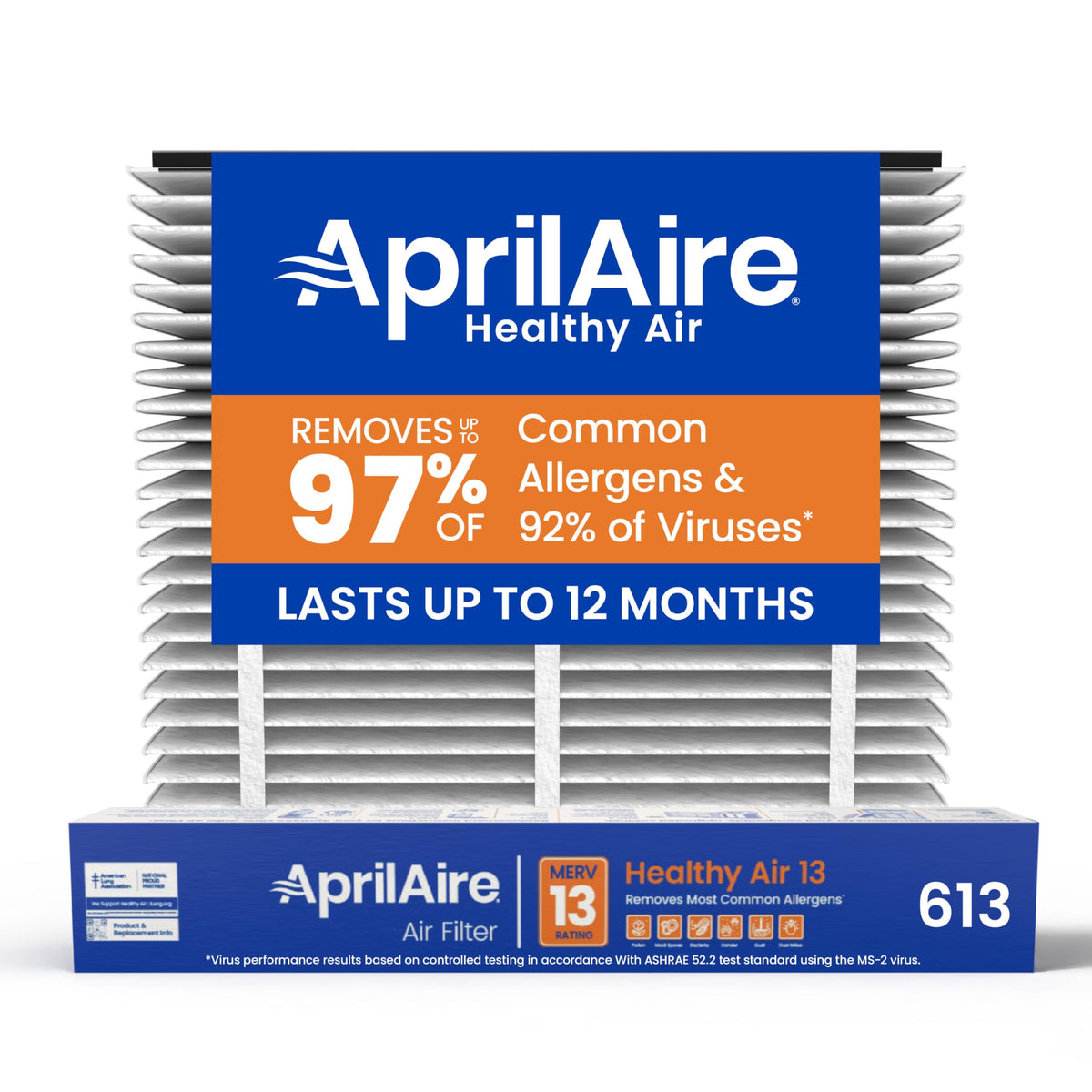 Aprilaire 613 filter front view with durable 16x25x4 frame