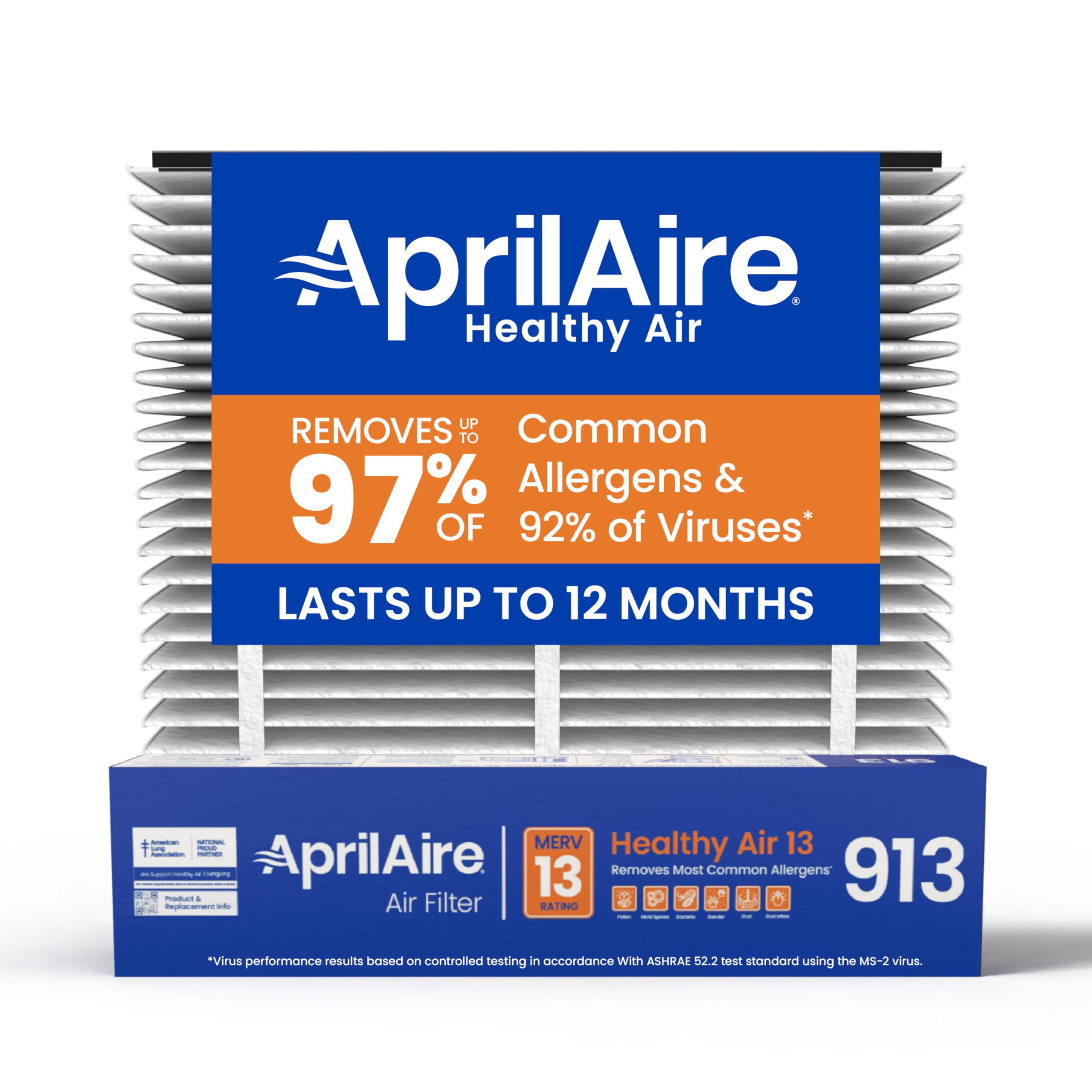Aprilaire 913 replacement filter front view showing fit for Model 1910 and high filtration
