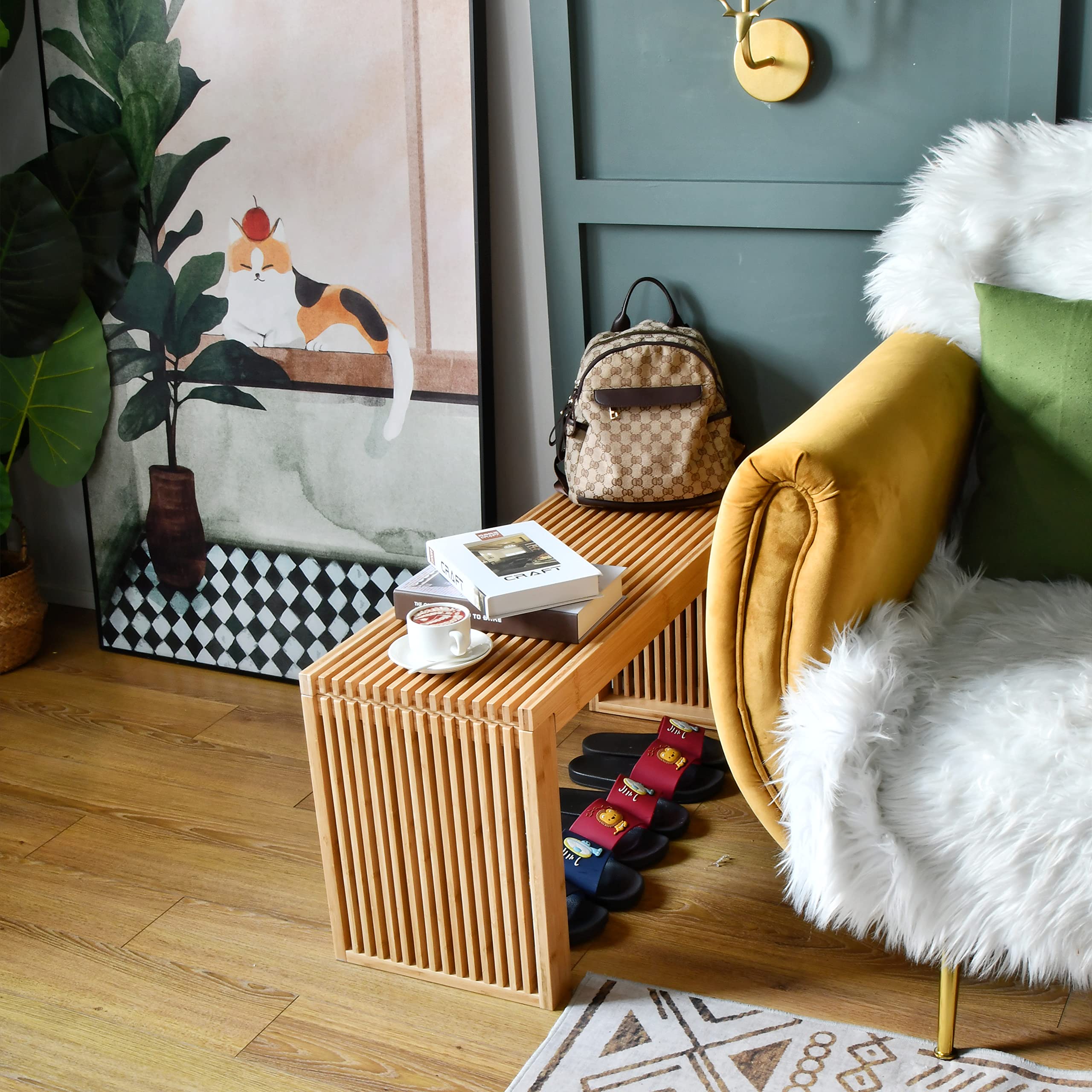 APRTAT bamboo bench supports up to 450 lbs for sturdy seating.