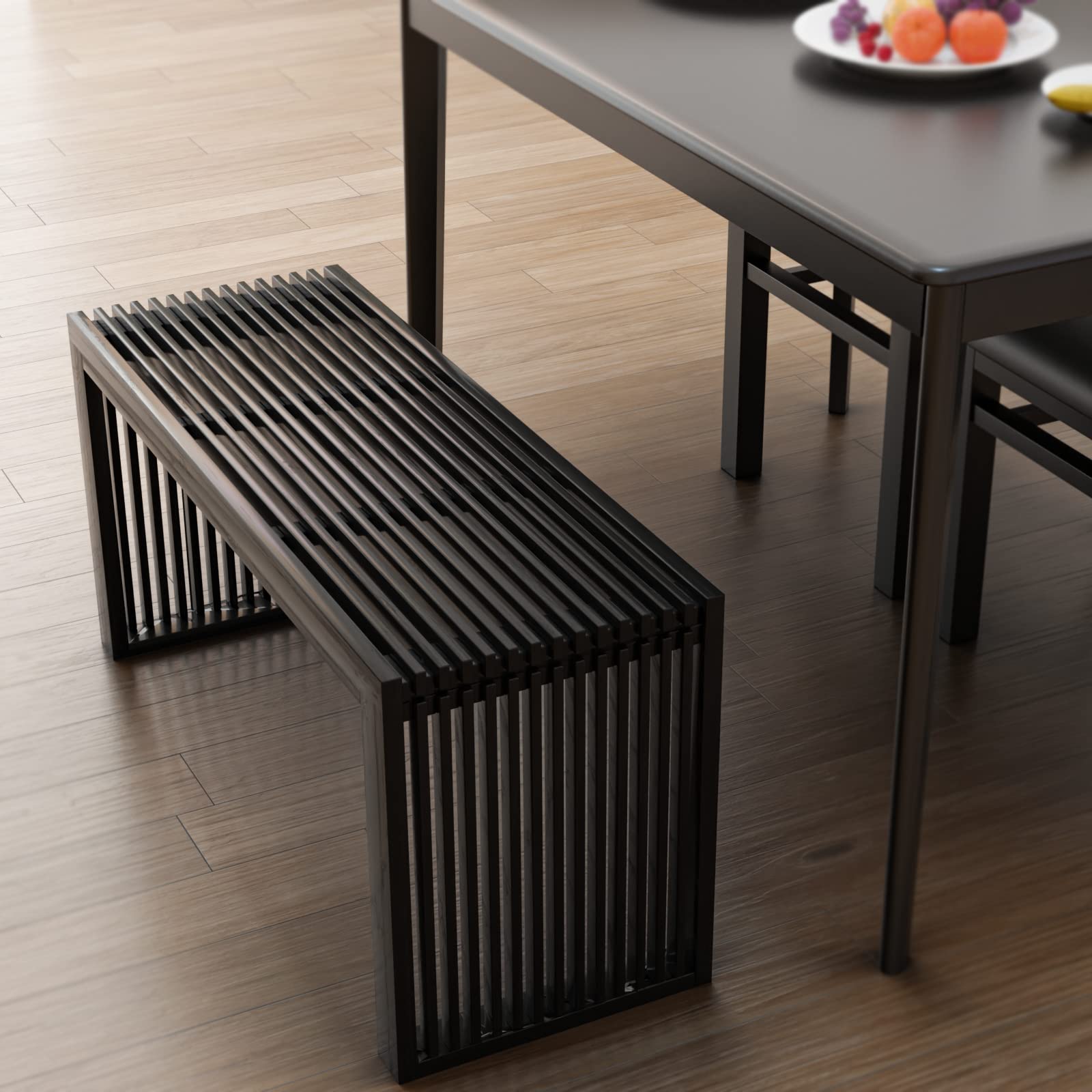 APRTAT bamboo dining bench front view with natural grain and farmhouse appeal.