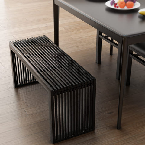 APRTAT bamboo dining bench front view with natural grain and farmhouse appeal.