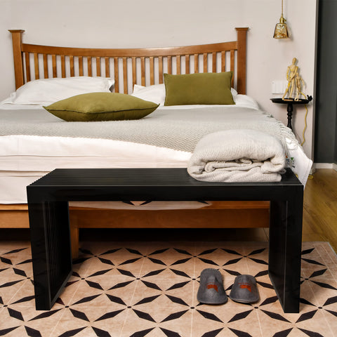 APRTAT bamboo dining bench side view shows sturdy construction and ample leg room.