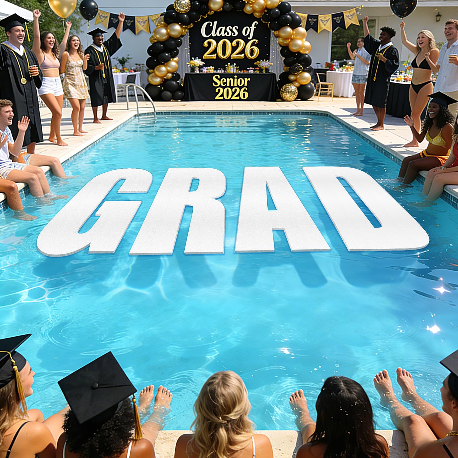 APUDWN Class of 2026 decor complements pool party backdrops.