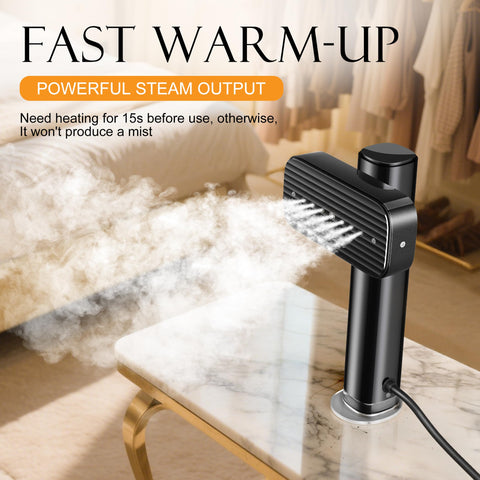 APUHY G5 steaming on a hanger for vertical wrinkle removal.