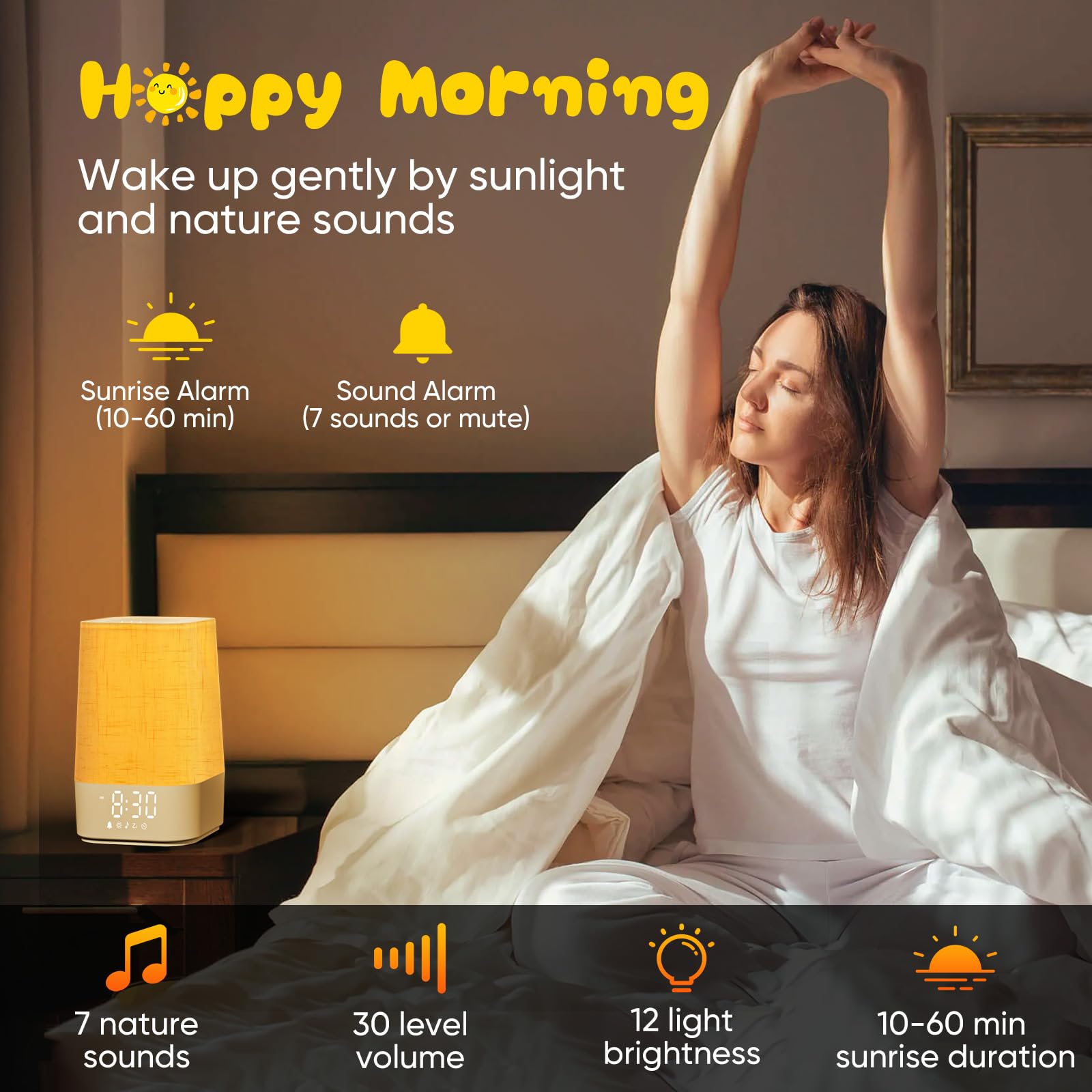 APUZOM dimmable bedside lamp pairs lighting with sleep sounds