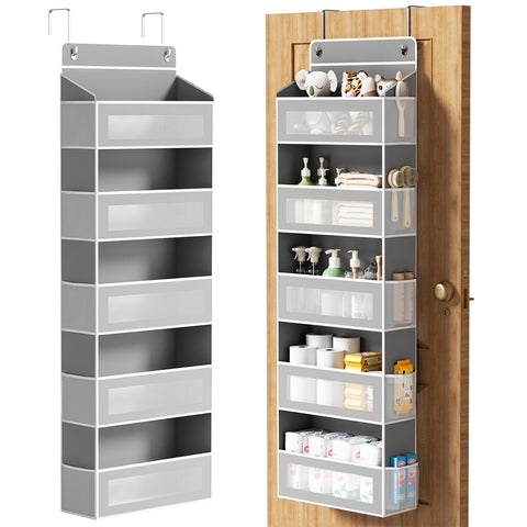 AQOOA over-the-door organizer shows 57x15.7 inch profile for behind-the-door storage