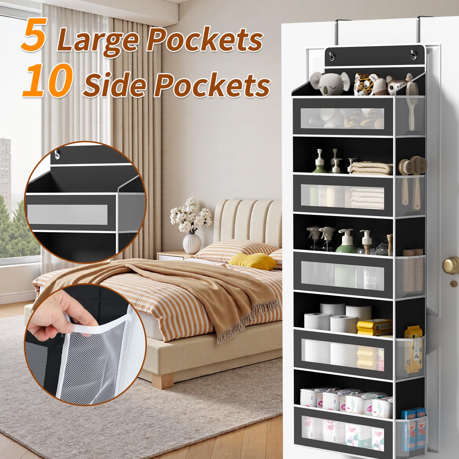 AQOOA organizer shows ten mesh side pockets for quick visibility and airflow