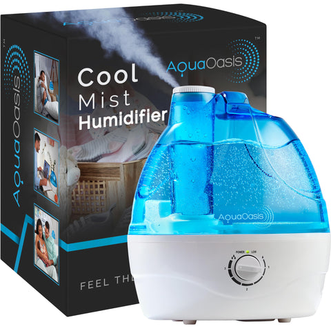 AquaOasis cool mist humidifier with 360 rotation nozzle for tailored room coverage.