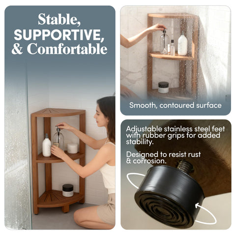 AquaTeak Kai-Petite teak finish resists humidity for durable bathroom use.