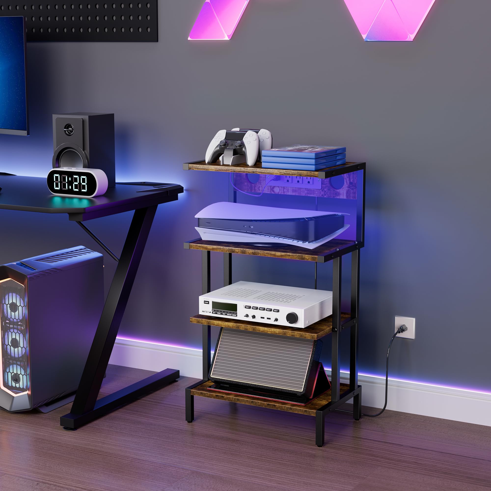 Aquzee 4-tier media stand with backboard for clean cable management