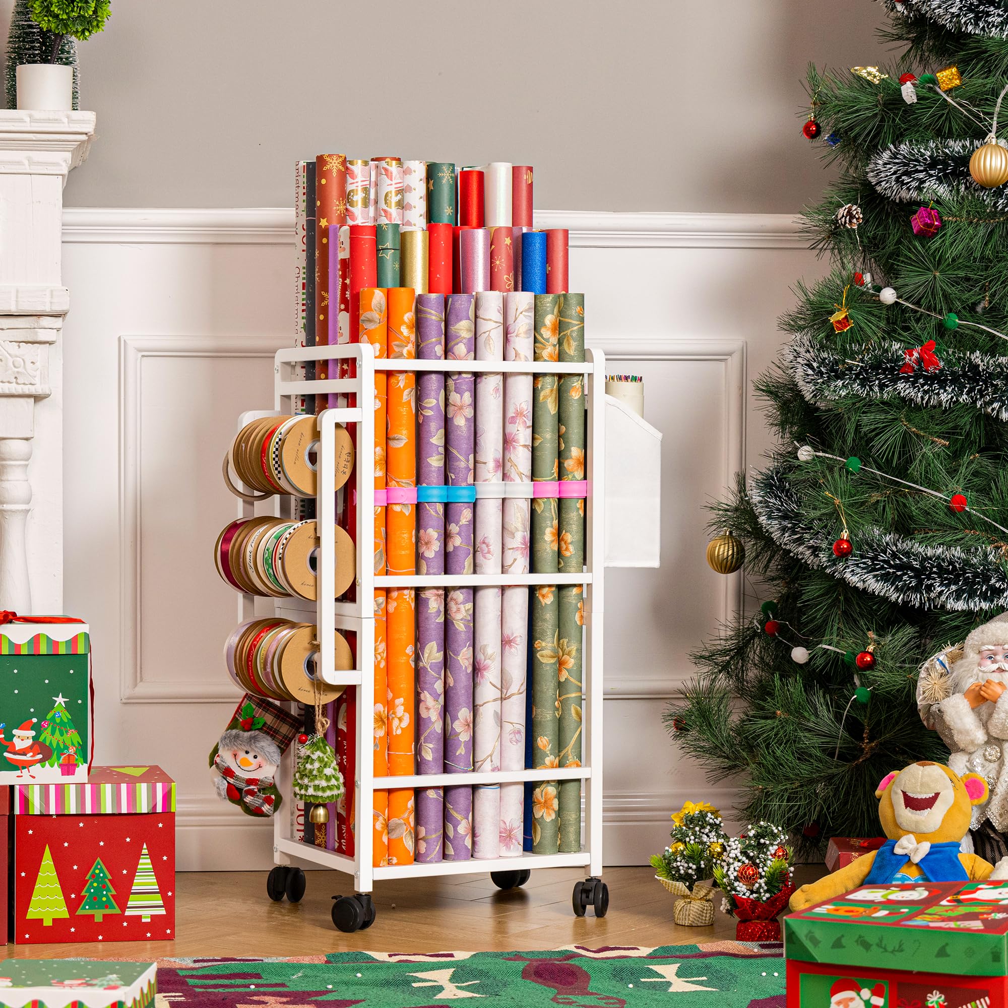 Aquzee adjustable rod design accommodates 30+ standard rolls for versatile storage.