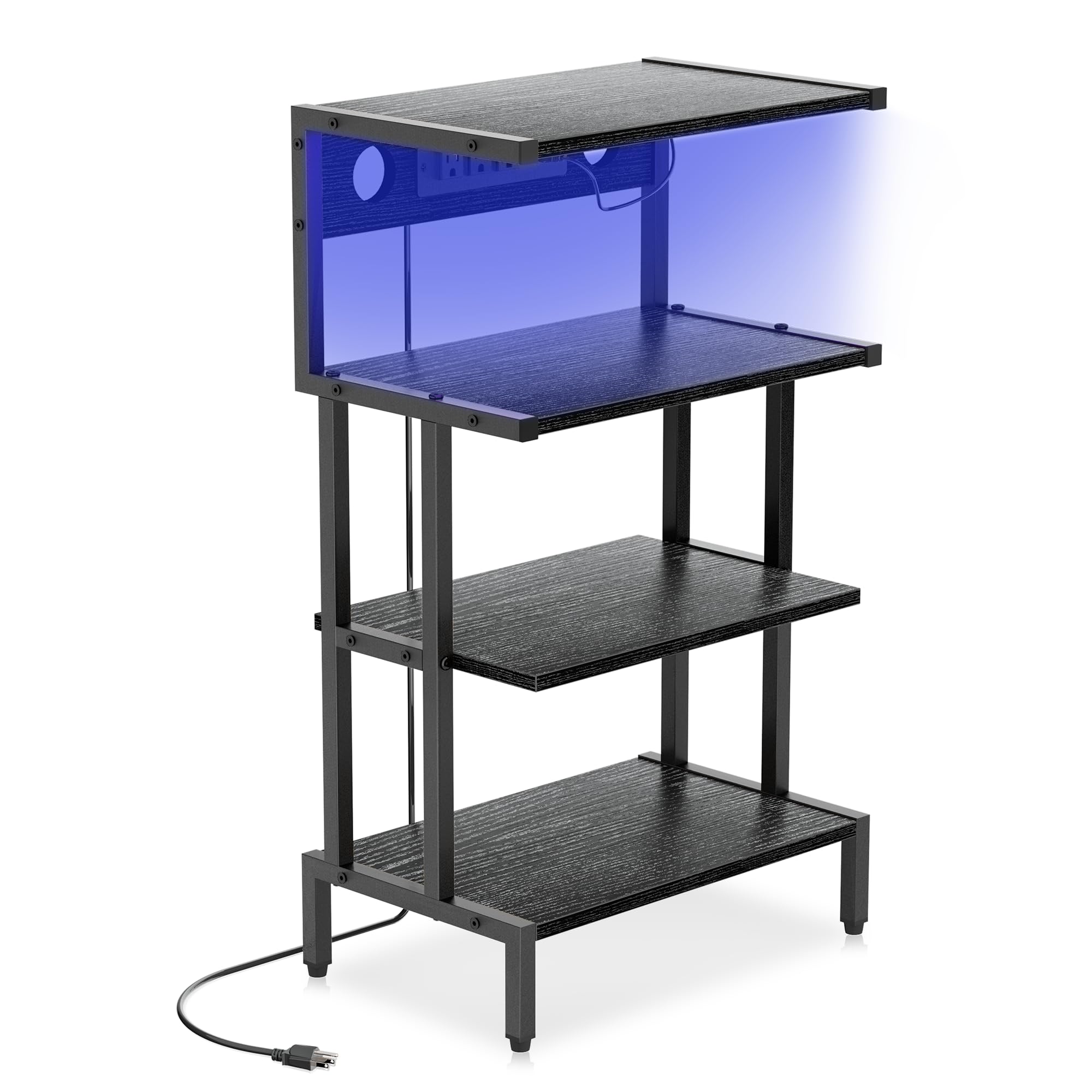 Aquzee game console shelf with outlet and RGB light for organized gaming setup.