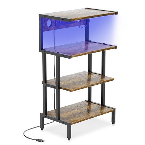 Aquzee video game console shelf with outlet and LED strip for organized gaming setup