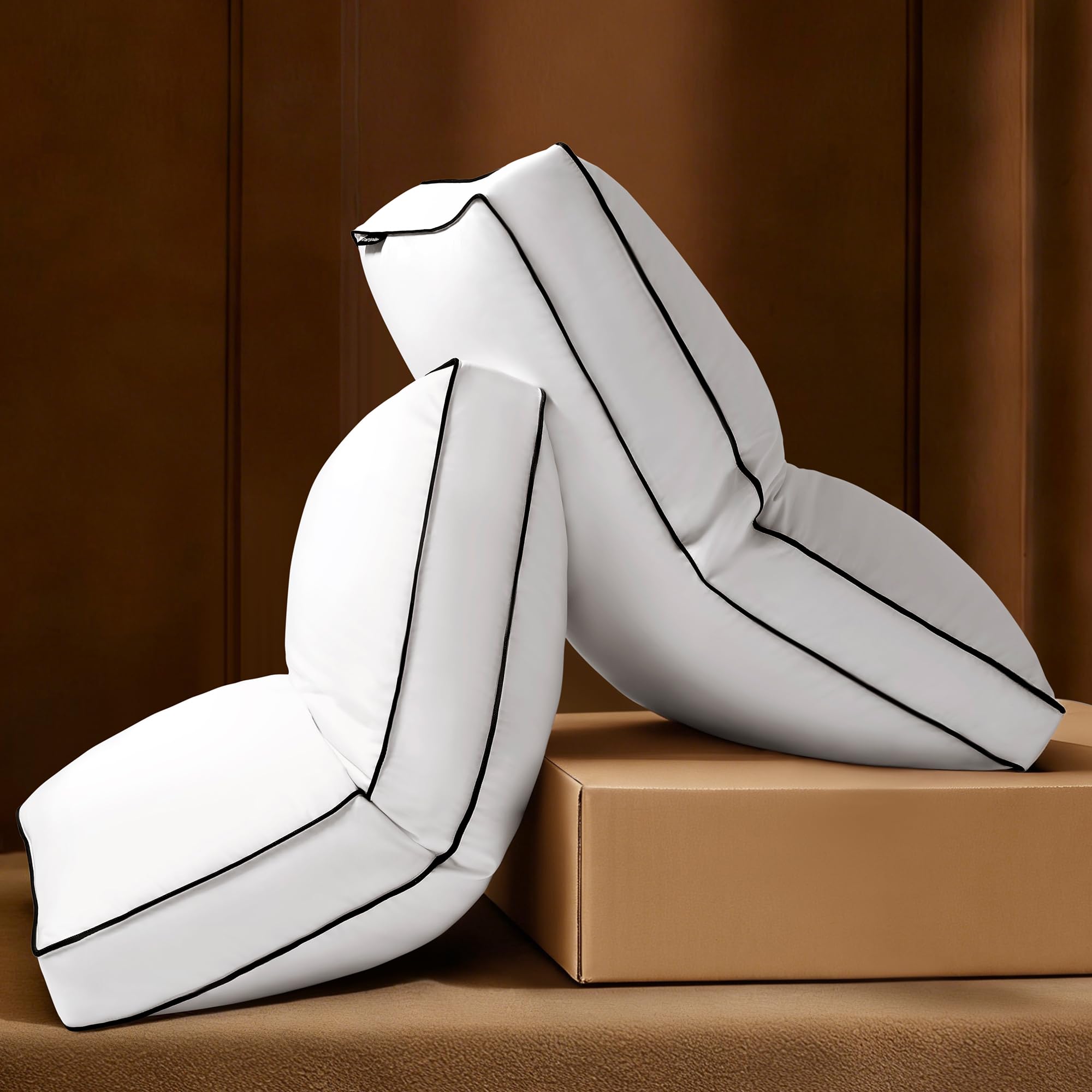 AQUZIN goose feather down pillow queen 2-pack front view, showing plush loft and side-sleeper support