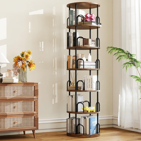 Arbcoler 6-tier rotating bookshelf offering 360-degree access for easy retrieval.