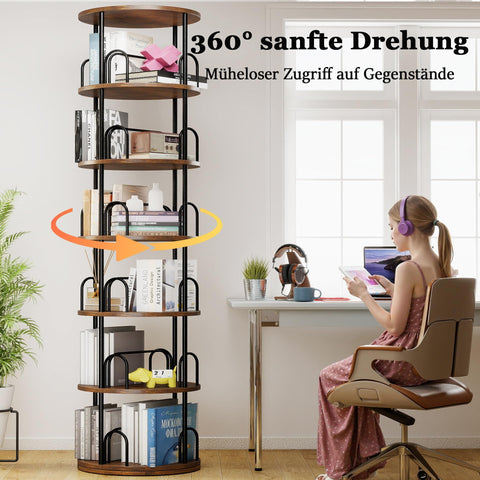 Arbcoler floor-standing rotating bookshelf in sleek black for the living area.