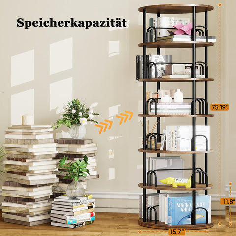 Arbcoler corner display round bookcase maximizing space in a small room.