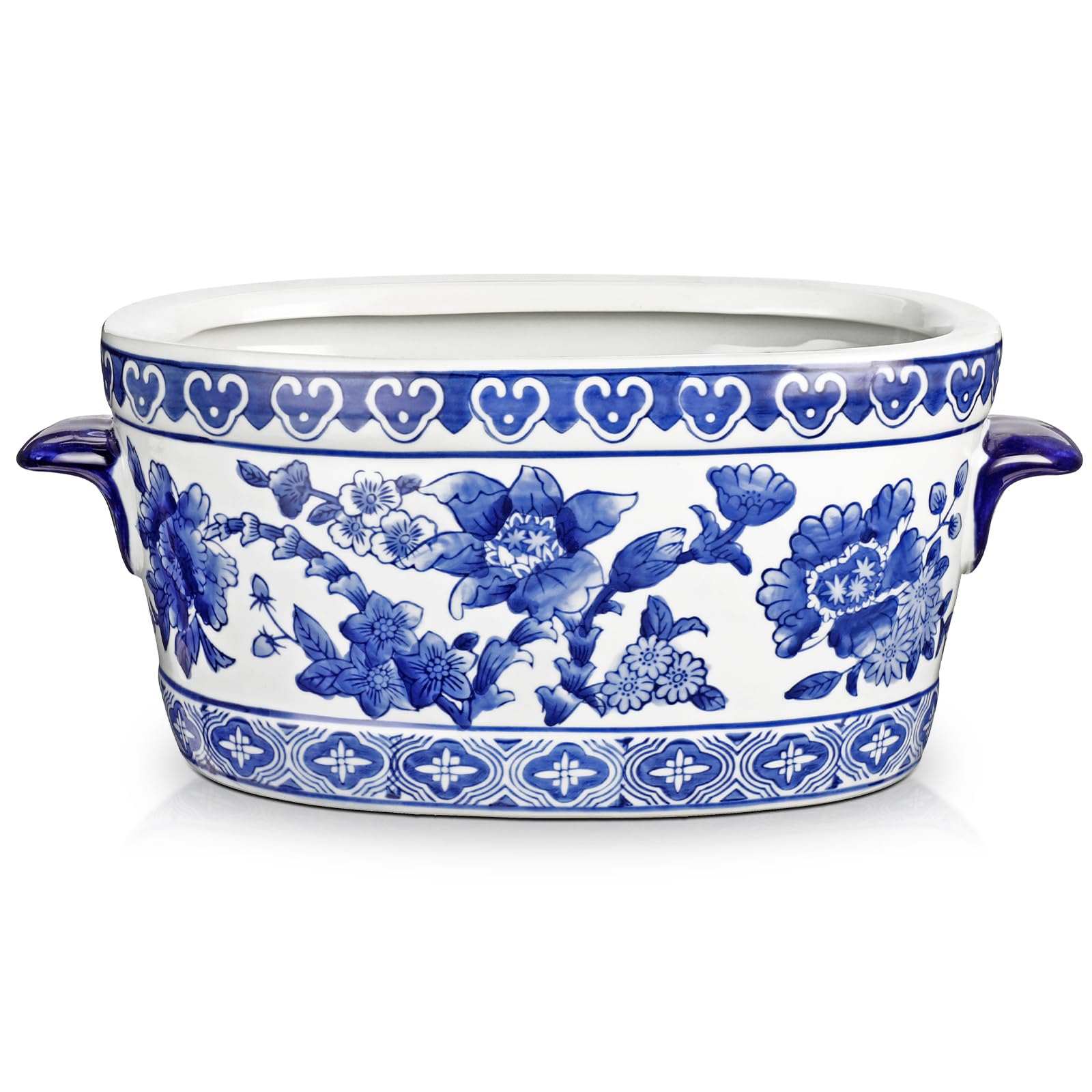 Arborus blue and white ceramic planter oval cachepot for stylish indoor displays that elevate decor