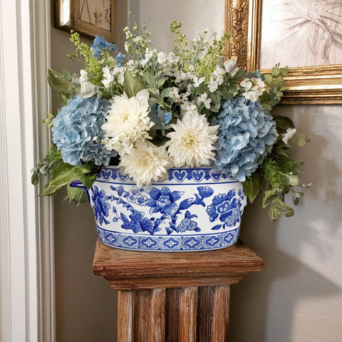 Large Arborus vintage porcelain inspired planter with durable glaze