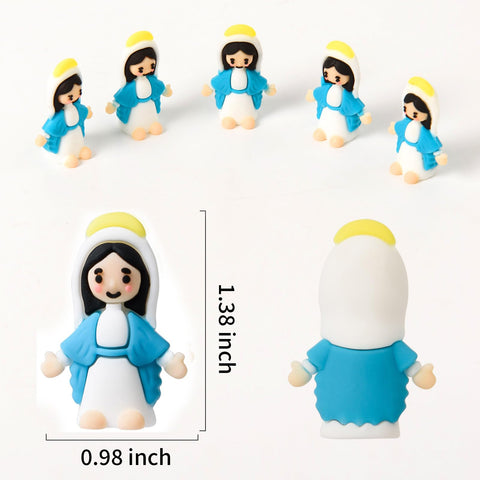 Closeup of ARCHCRTC miniature Virgin Mary dolls, durable PVC