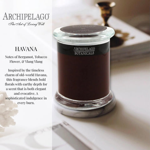 Archipelago Havana candle hand-poured into premium wax blend for a clean burn