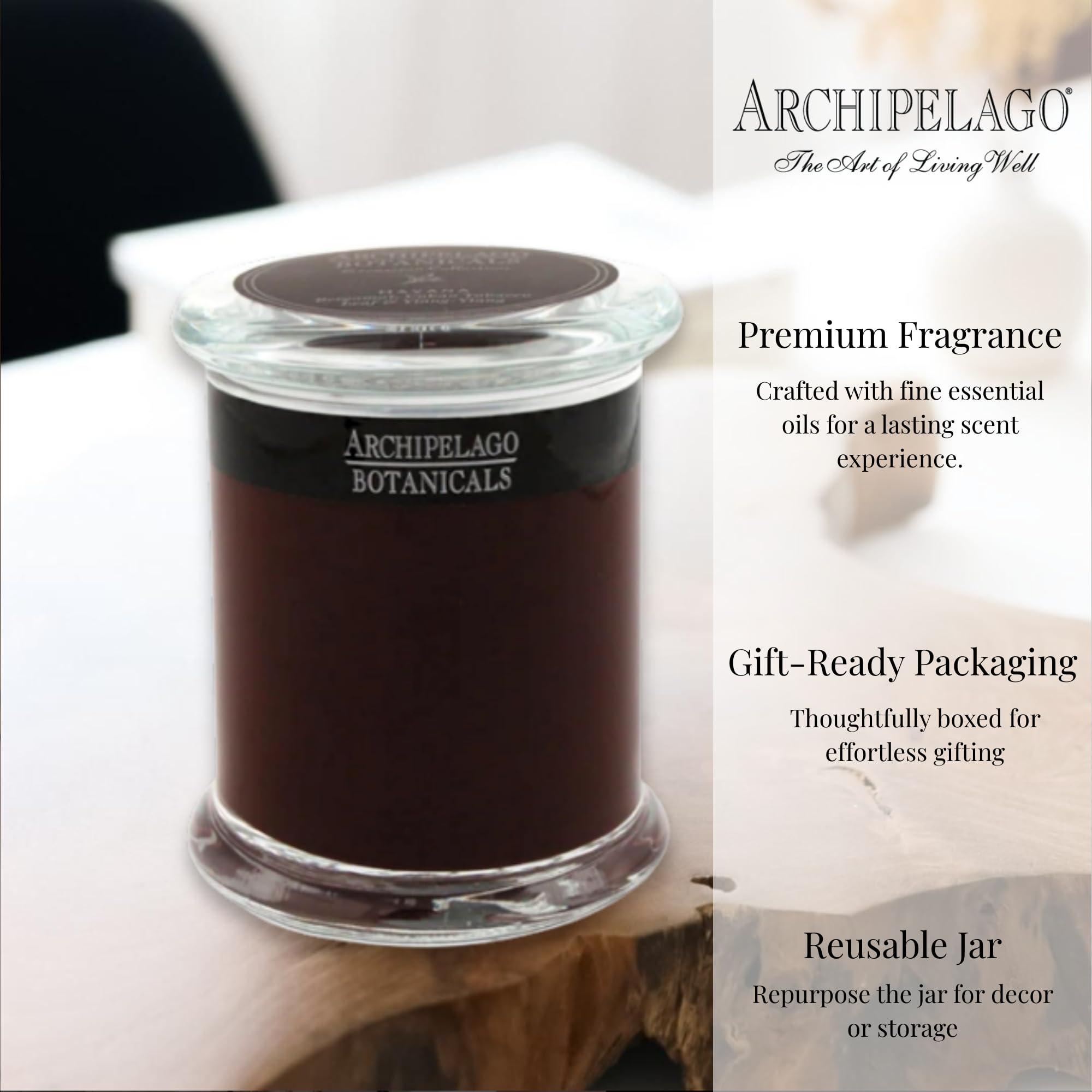 Archipelago Havana with lead-free wick ensures a safe, steady flame