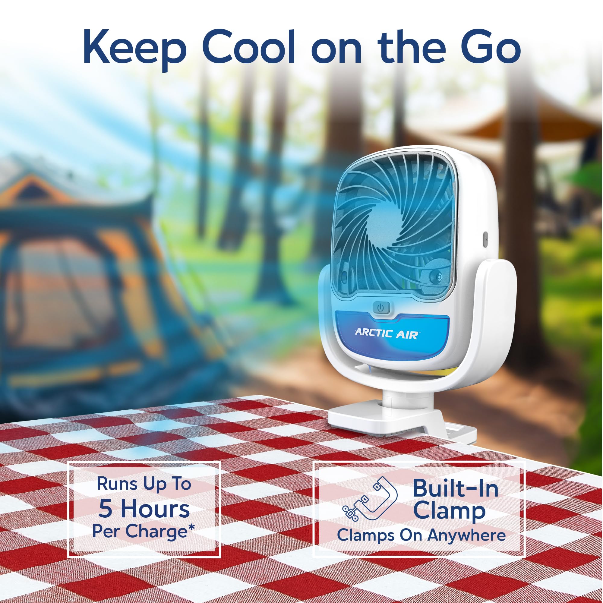 Arctic Air Grip Go portable design fits desks, cars, and outdoor setups.