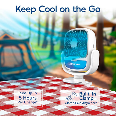 Arctic Air Grip Go portable design fits desks, cars, and outdoor setups.