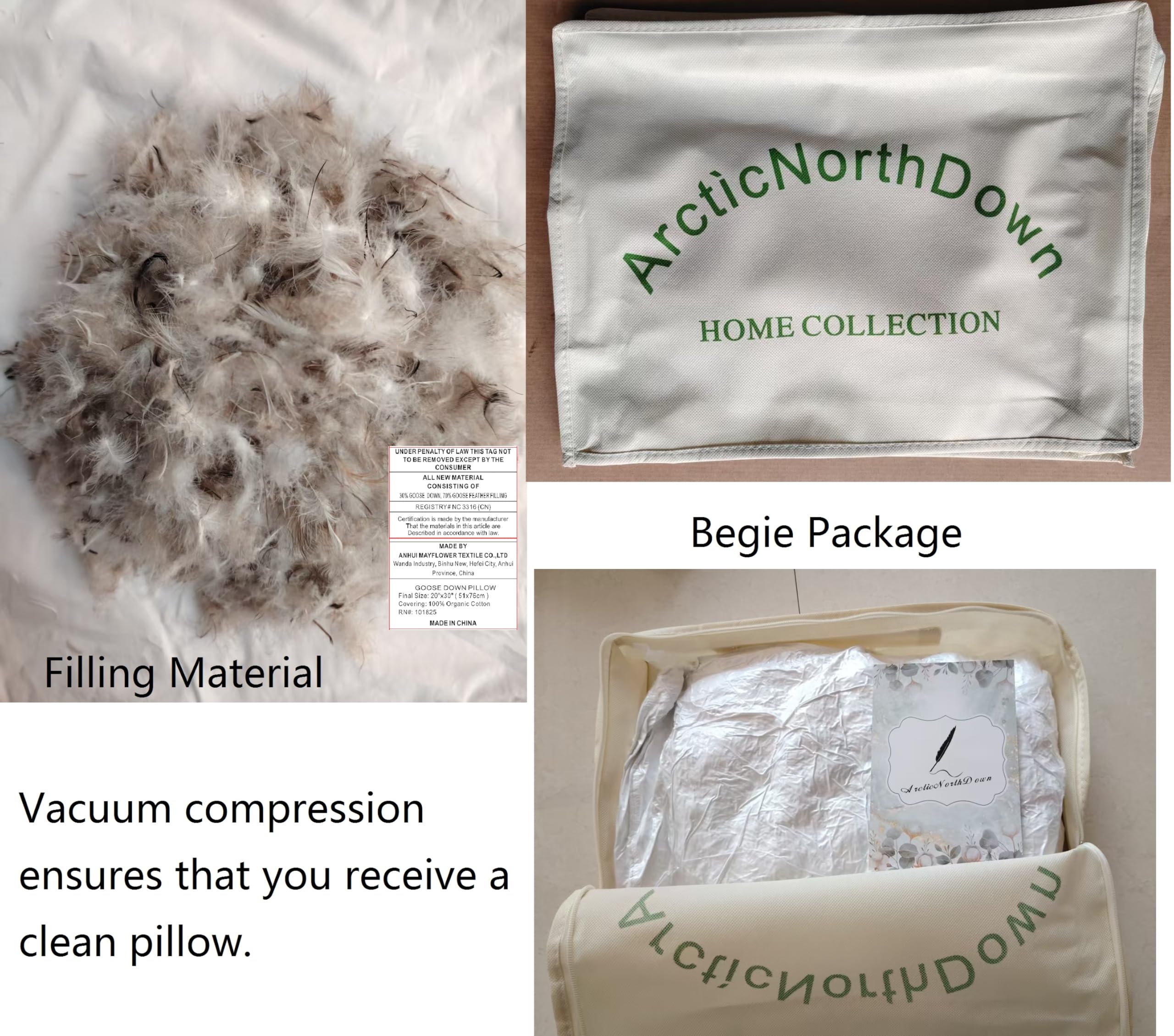 ArcticNorthDown goose down pillow filling shown for plush yet supportive comfort.
