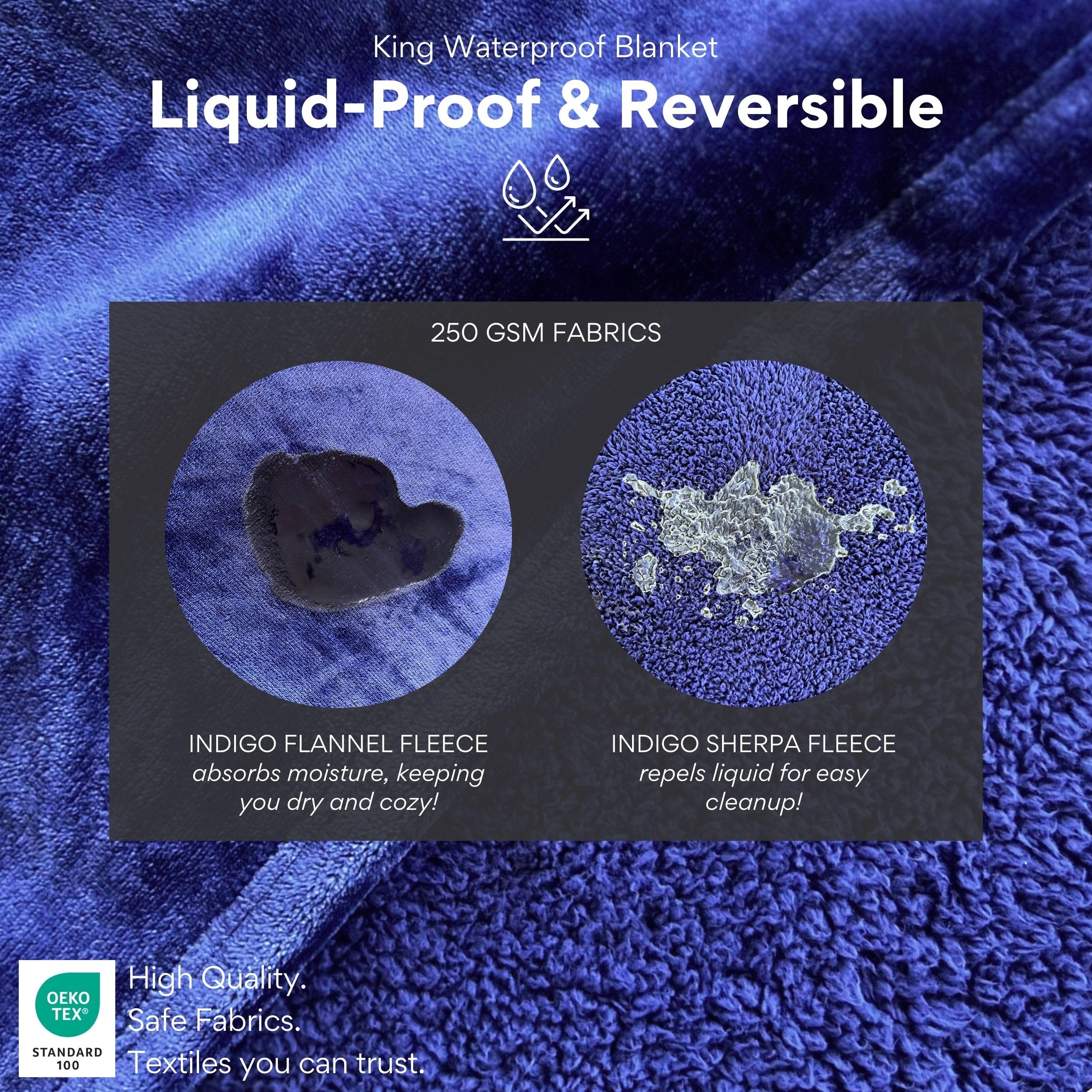 ARDORI Indigo king blanket on bed acts as versatile protector against spills
