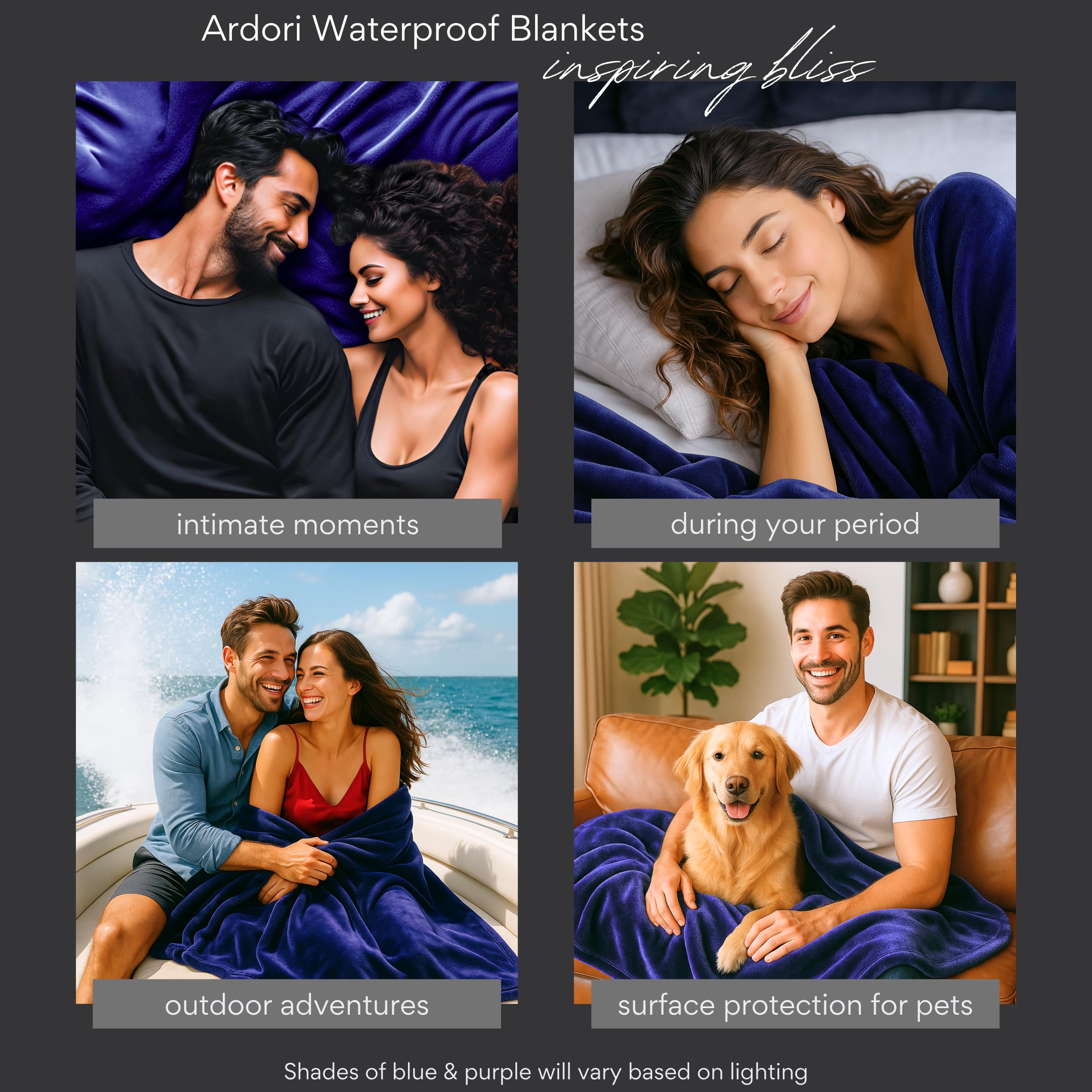 ARDORI Indigo blanket on couch guards furniture from pet accidents