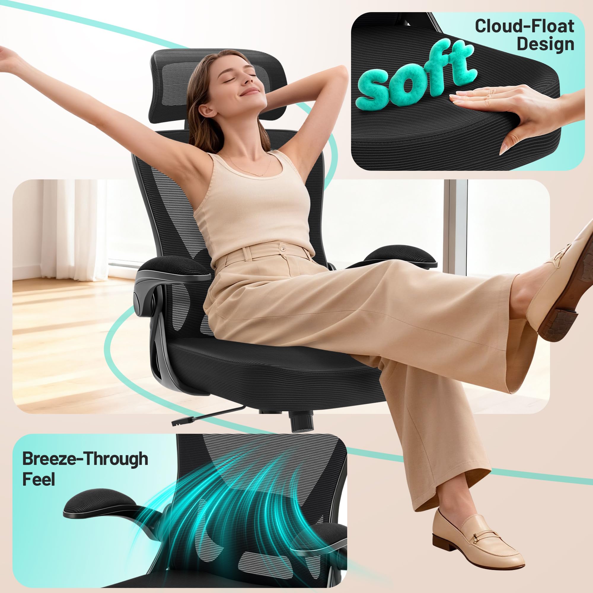 AreShark flip-up armrests reduce desk clutter in tight spaces