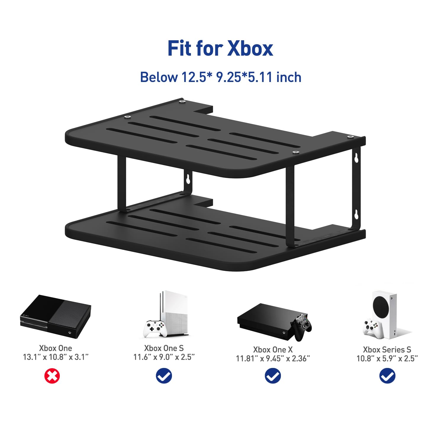 AREAJD floating under-TV double shelf supporting a compact entertainment setup