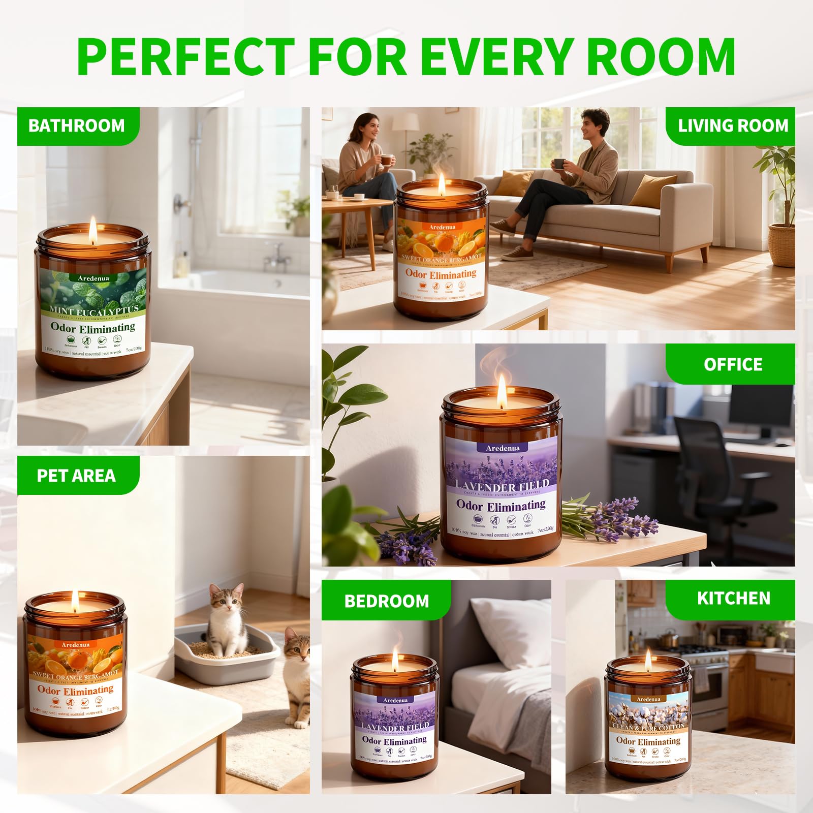 Aredenua bedroom ambiance promotes calm and restful vibes with scented candles.